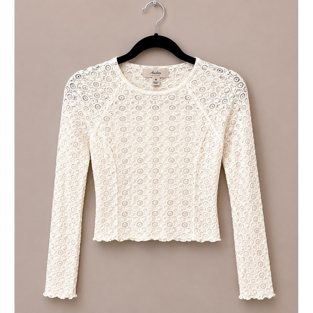 Atelier by Kirious Lace Crochet Top Size Large Ivory Long Sleeve Boho Feminine